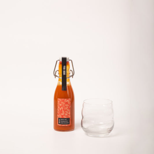 Geschenkset: Sanddorn-Sirup und Glas
